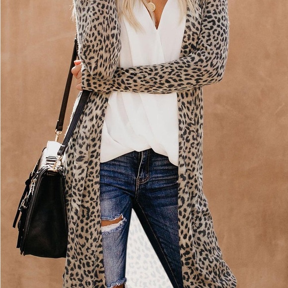 Jackets & Blazers - Women Leopard Print Long Sleeve cover up kimono cover up cardigan cheetah print